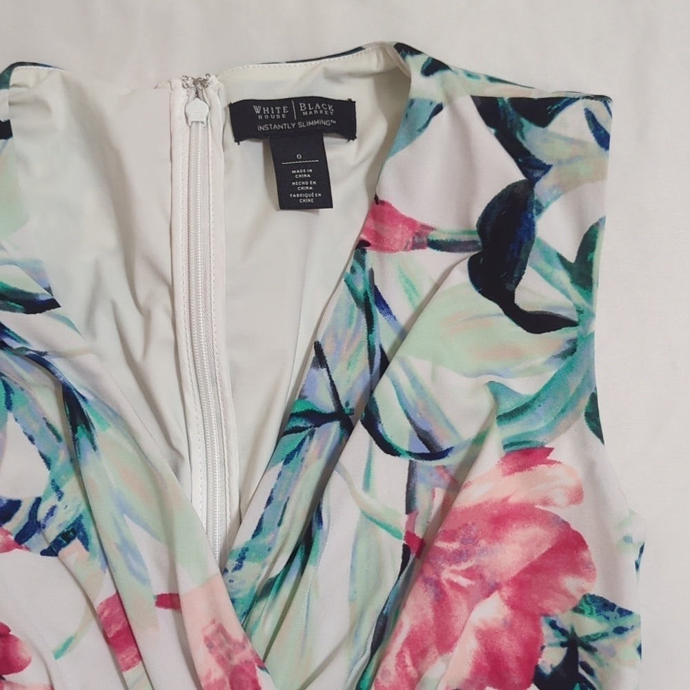 White House Black Market Sleeveless Mini Dress, Color White/Floral Size 0 - Picture 7 of 13